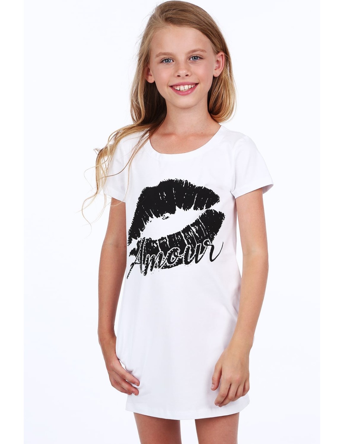 Girls\' dress with a print, white NDZ8177 - Online store - Boutique